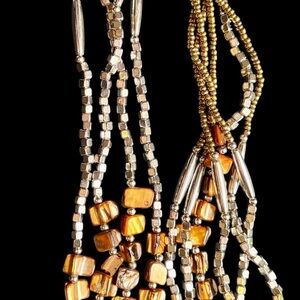 Elegant Gold and Silver Beaded Necklace, Bracelet and Earrings set.